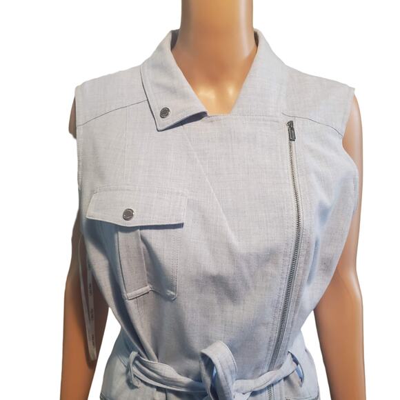 Calvin Klein Size 16 Plus Sleeveless Moto Style Sheath Dress Blue FLAW - Picture 3 of 13